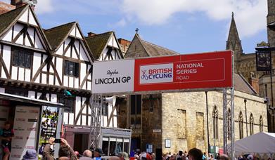 The start line of the Lincoln Cycling Grand Prix, situated in Castle Square