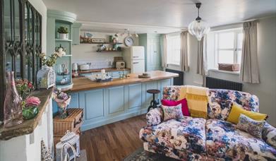 The living room of the Burrow Escape, a self catering cottage in Branston, Lincolnshire.